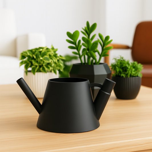Aqua Noir Sculpted Watering Can in Deep Matte Black