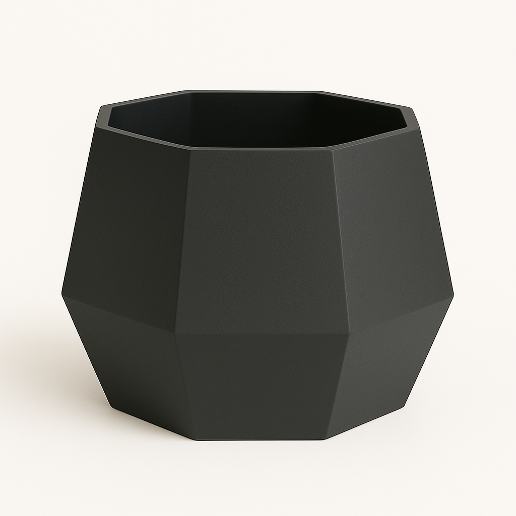 Black geometric vase on a white background