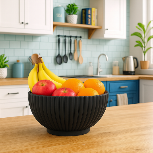 Nerié Noir Sculpted Fruit Bowl in Deep Matte Black