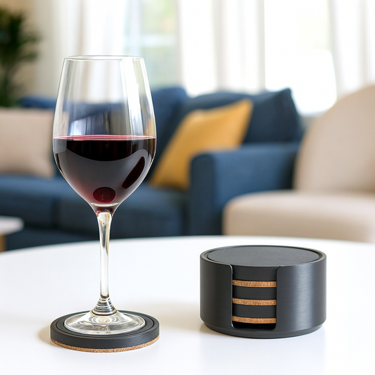 Strata Noir Black Coasters with Cork Base