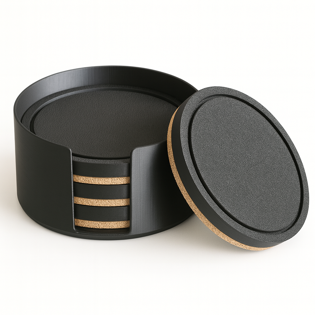 Strata Noir Black Coasters with Cork Base